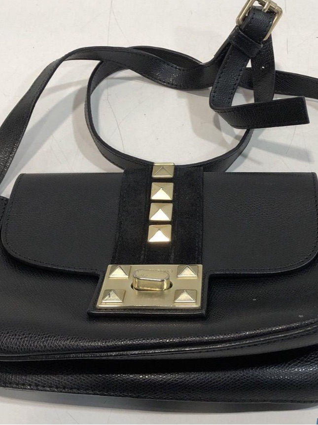 Women’s Mario Valentino Black Leather/Suede Turnlock Small Crossbody Bag